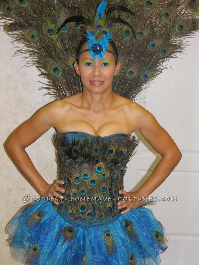 Sexy Peacock Costume: I started making my sexy Peacock costume about 3 weeks before Halloween. I purchased a corset from Charlotte Russe for $10, a tutu from Party City for