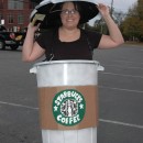 Coolest Starbucks Coffee Cup Costume Idea: I'm a Starbucks ADDICT so this Starbucks Coffee Cup Costume was perfect for me!  I started by picking up a lightweight (cheap) trashcan from the ha