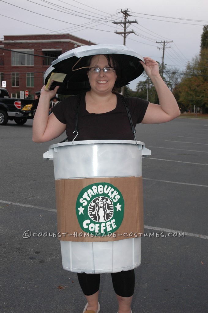 Coolest Starbucks Coffee Cup Costume Idea: I'm a Starbucks ADDICT so this Starbucks Coffee Cup Costume was perfect for me!  I started by picking up a lightweight (cheap) trashcan from the ha