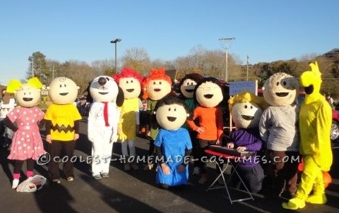 The Best Homeade Peanuts Gang Costume: We purchased 19 inch beach balls and paper mached with 3-4 layers for our Peanuts gang costume. Balls were then reinforced with Kilz and cardboard aro