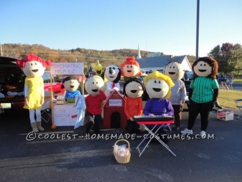 The Best Homeade Peanuts Gang Costume: We purchased 19 inch beach balls and paper mached with 3-4 layers for our Peanuts gang costume. Balls were then reinforced with Kilz and cardboard aro