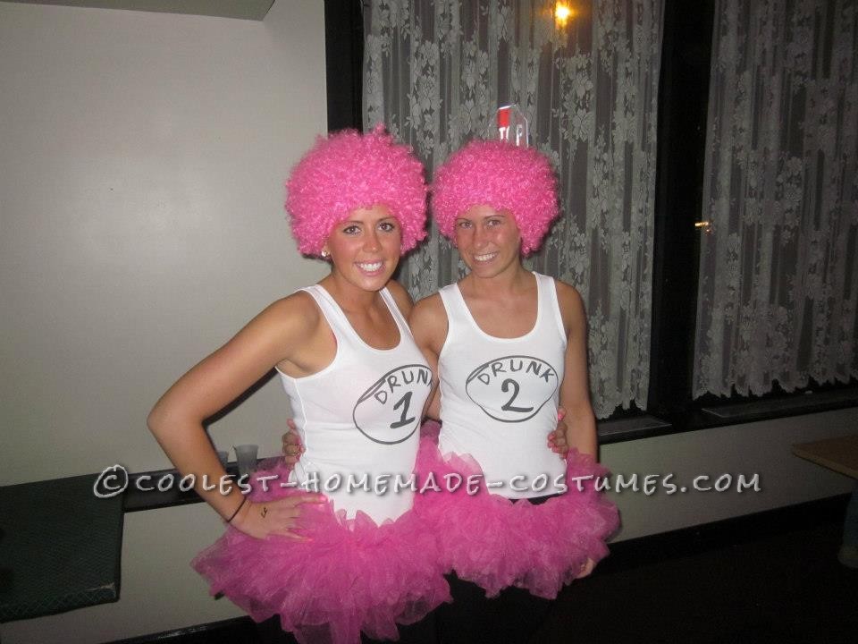 Homemade Drunk 1 and Drunk 2 Couple Costume with a Pink Twist!