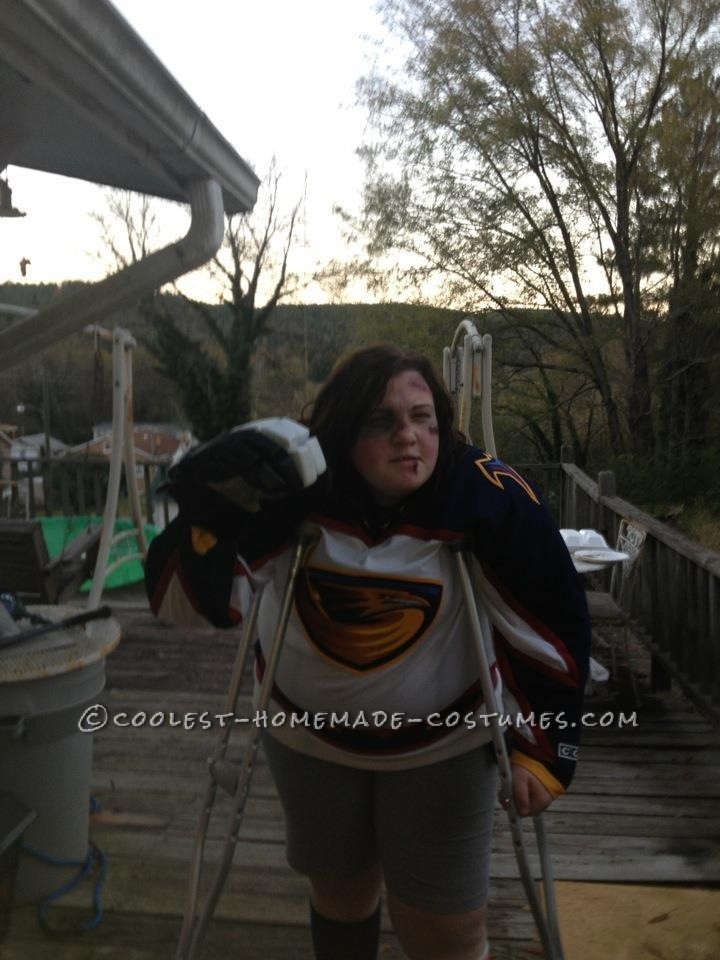 Bruised and Battered Hockey Player Costume to Play Up a Broken Leg