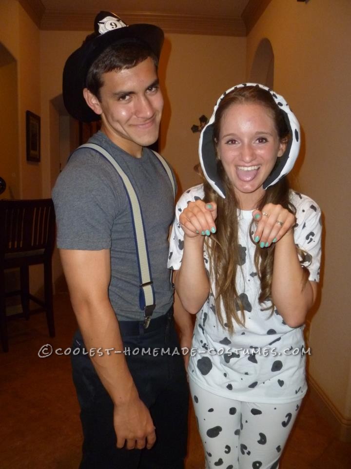 Cute Firefighter and Dalmatian Halloween Couples Costume