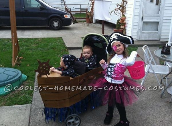 Homemade Pirate Ship Stroller and Pirate Costumes