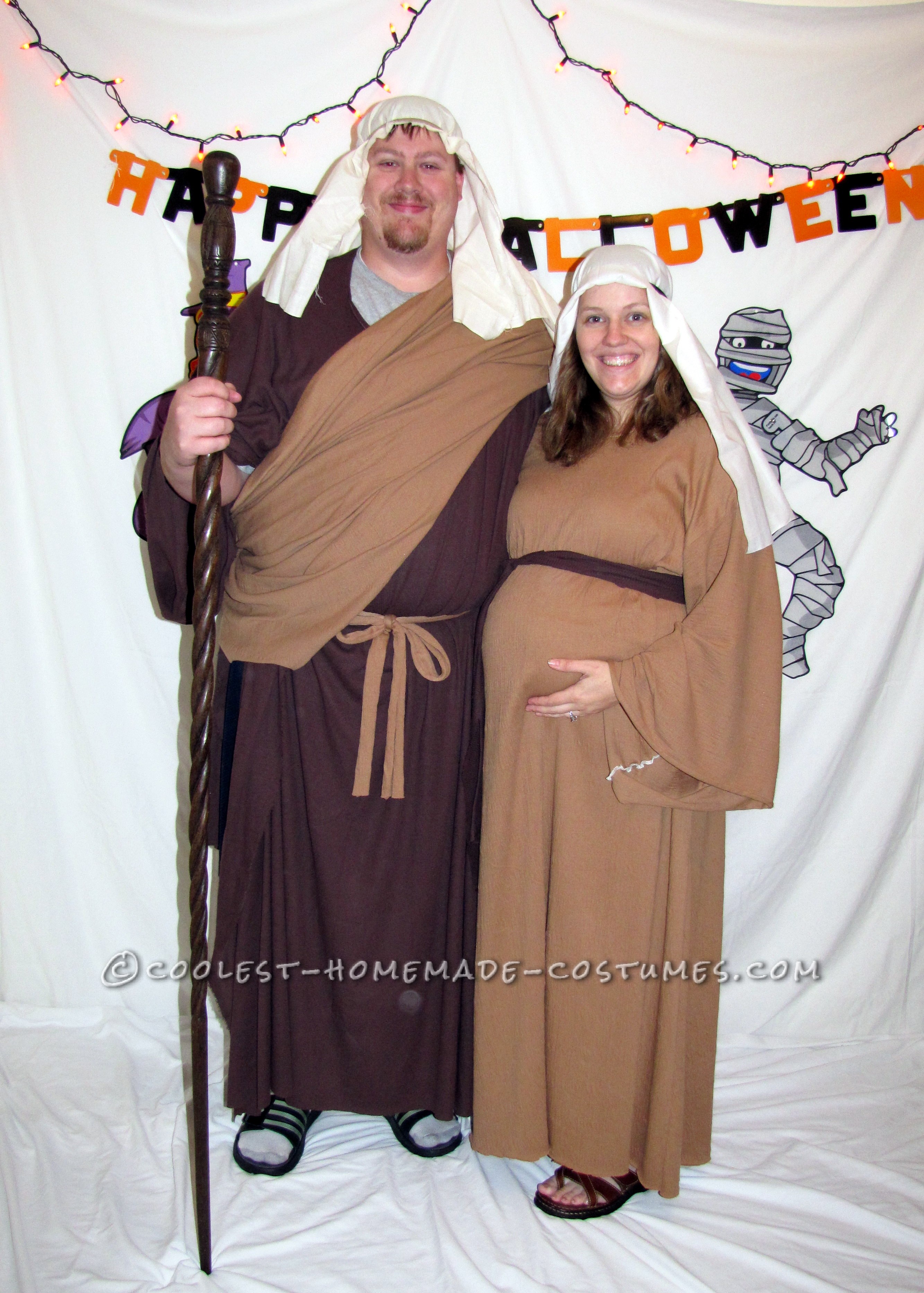 Homemade Mary and Joseph Pregnant Halloween Costumes