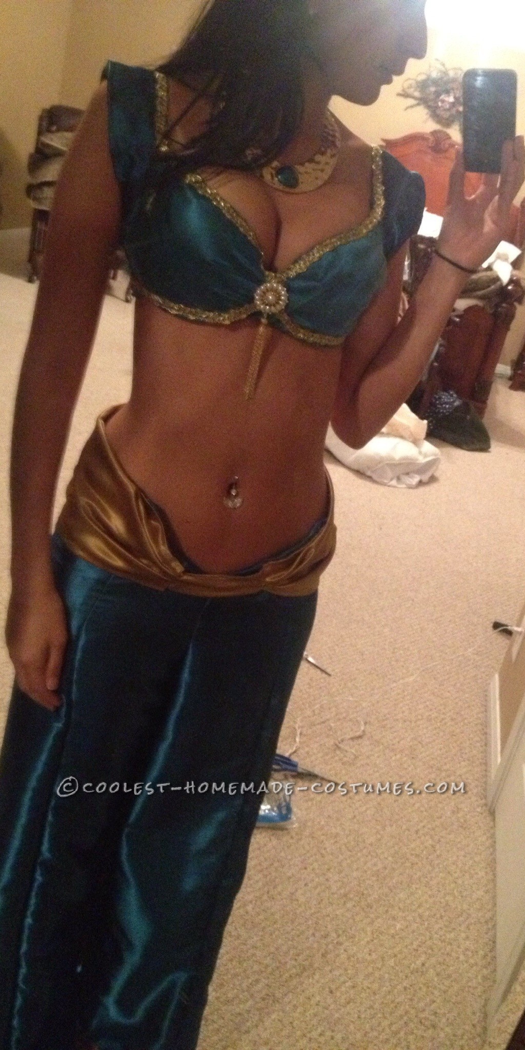 Dramatic Disney Jasmine Homemade Costume for a Woman