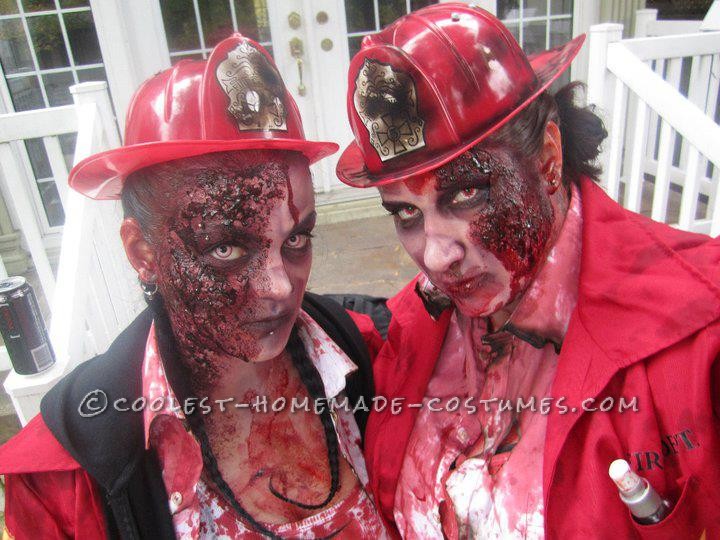 Horrifying DIY Fire(wo)man Zombie Costumes for a Couple