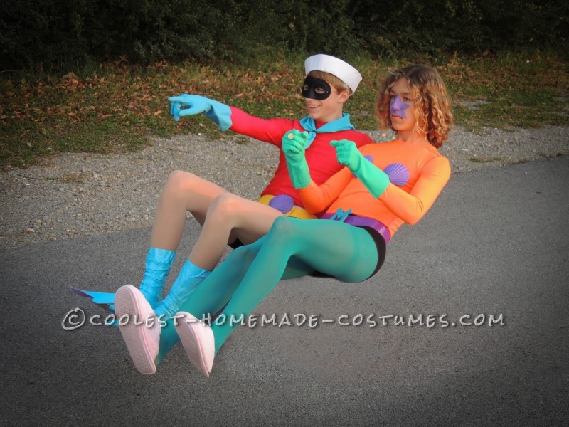 Funny Homemade Couple Costume: Mermaid Man and Barnacle Boy Unite!