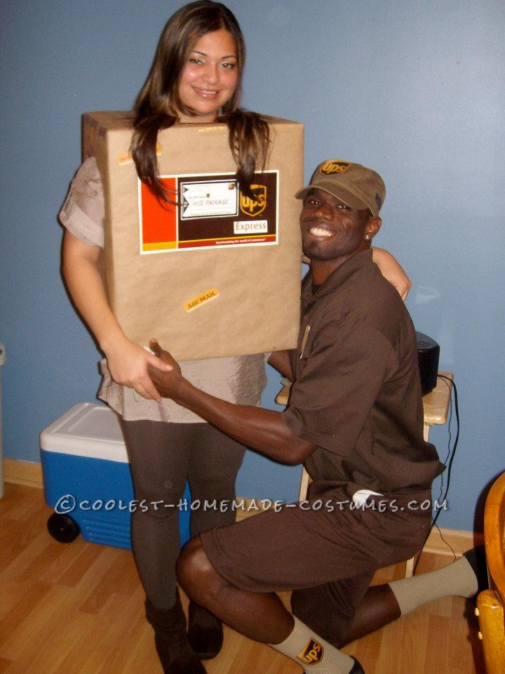 Simple and Creative Couples Costume: UPS Guy and His Package