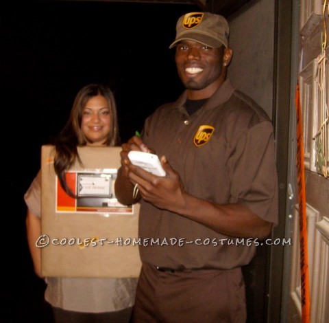 Simple and Creative Couples Costume: UPS Guy and His Package