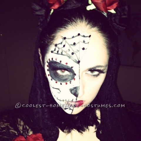 Impressive Homemade Dia de los Muertos Costume for a Woman