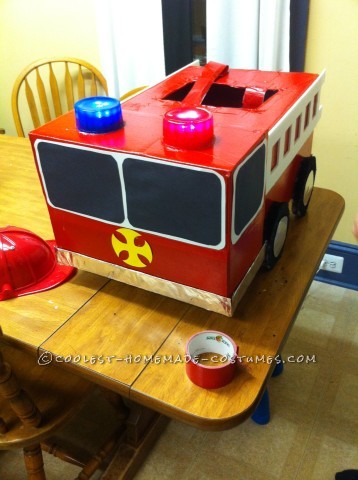 Coolest Homemade Firetruck Costume for a Toddler