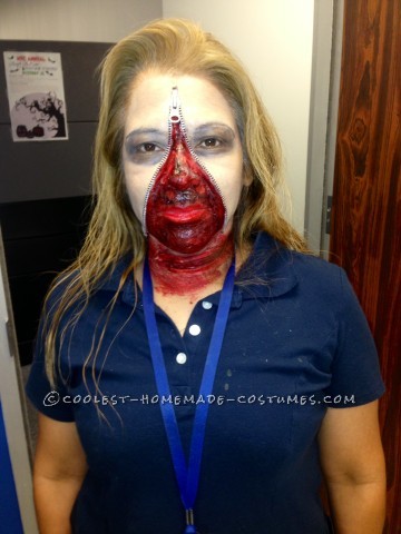 Gory Homemade Zipper Head in Freezer Costume