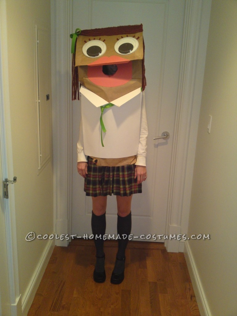 Original and Inexpensive School Girl Paper Bag Puppet Costume