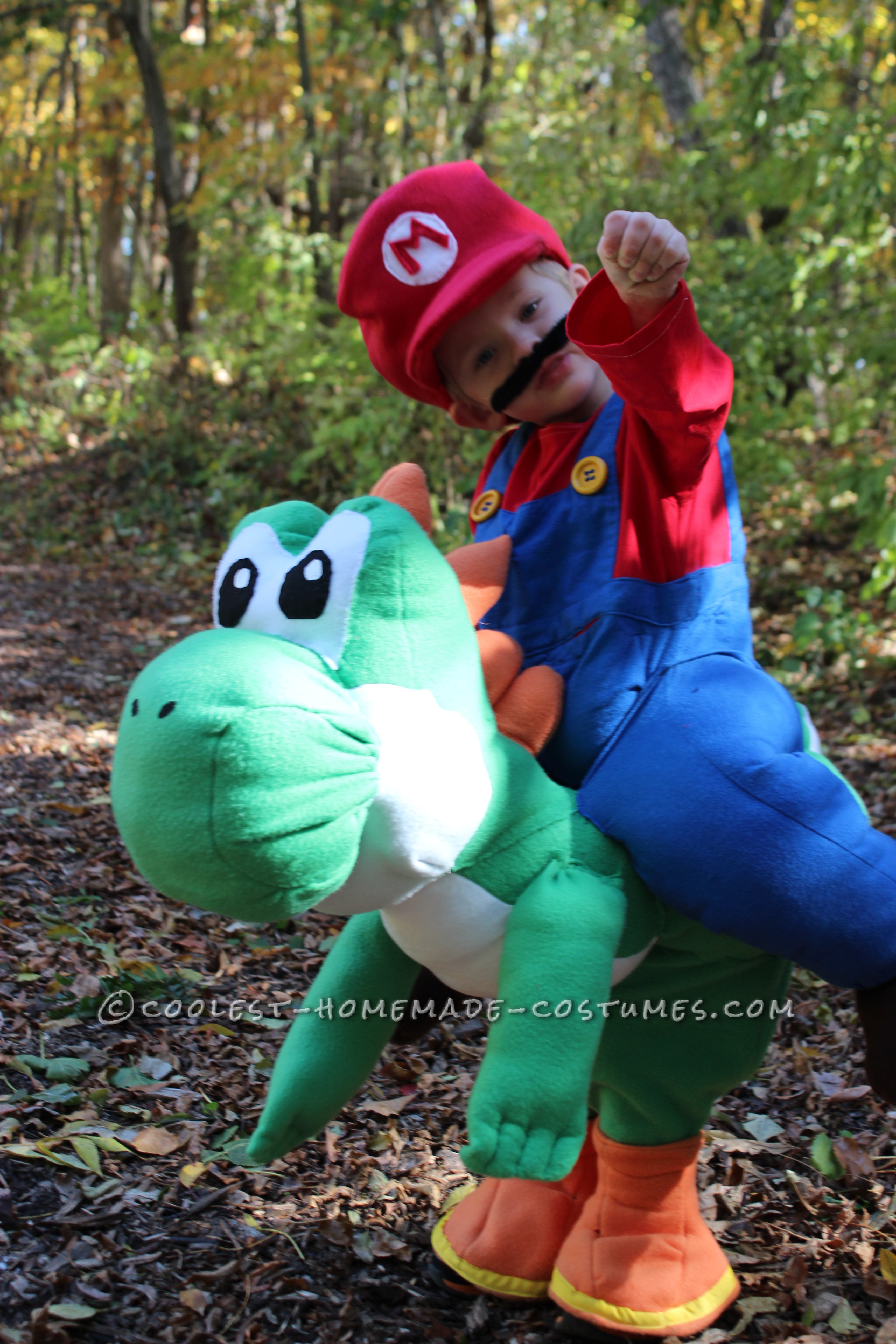 Cool Homemade Illusion Costume for a Toddler: Its Me Mario... And Yoshi Too!