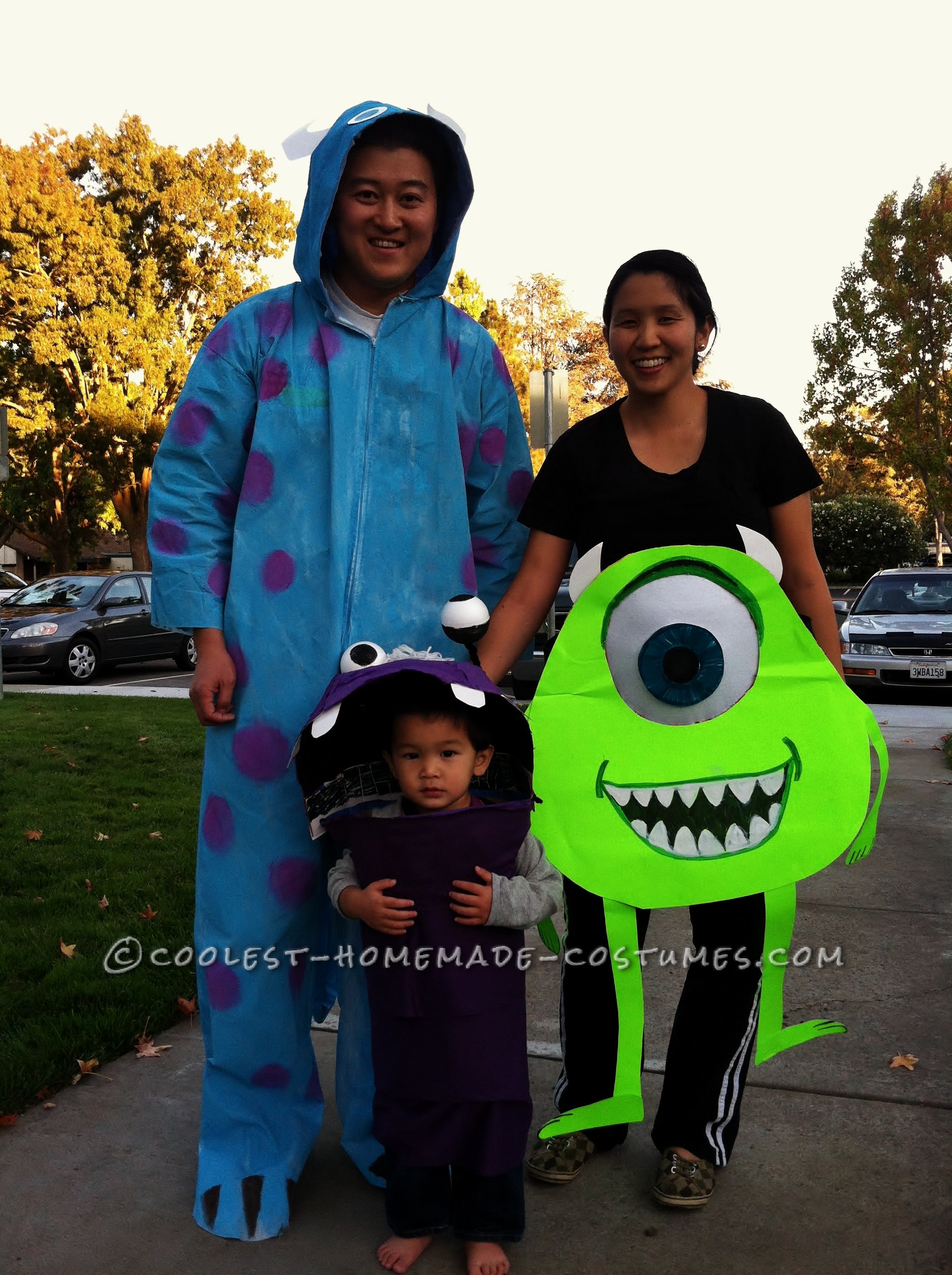 Coolest Monsters Inc. Family Costume: Boo, Sully, Mike (and Mike's Bulging Eyeball Pregnant Belly!)