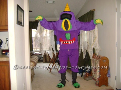 Funny DIY Halloween Costume Idea: Nightmarish Purple People Eater on the Prowl