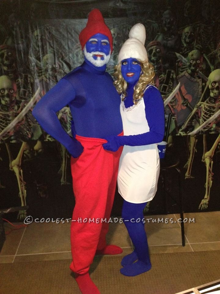 Easy Papa Smurf and Smurfette Halloween Couple Costume