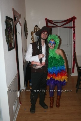 Fun Homemade Pirate and Parrot Couple Costume