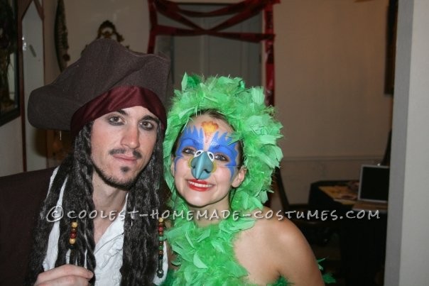 Fun Homemade Pirate and Parrot Couple Costume