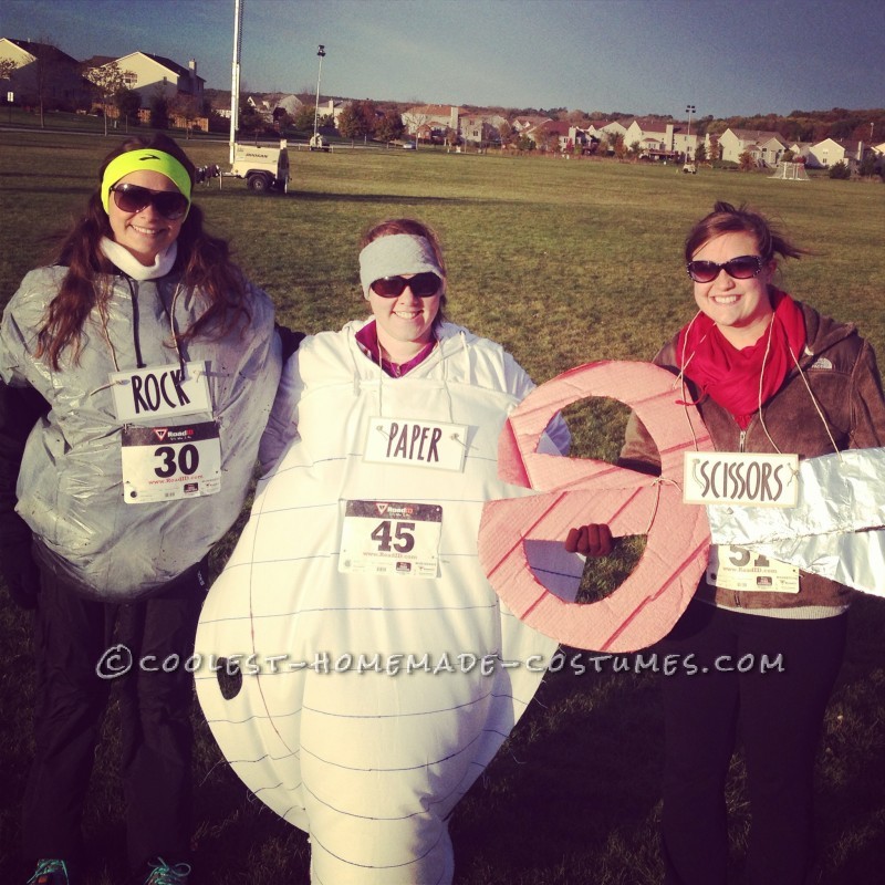 Cheap and Easy All Girl Group Halloween Costume: Rock, Paper, Scissors!