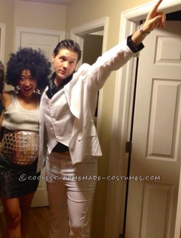 Cool Homemade Pregnancy Costume for a Couple: Saturday Night Fever and the Morning After Disco Ball Belly