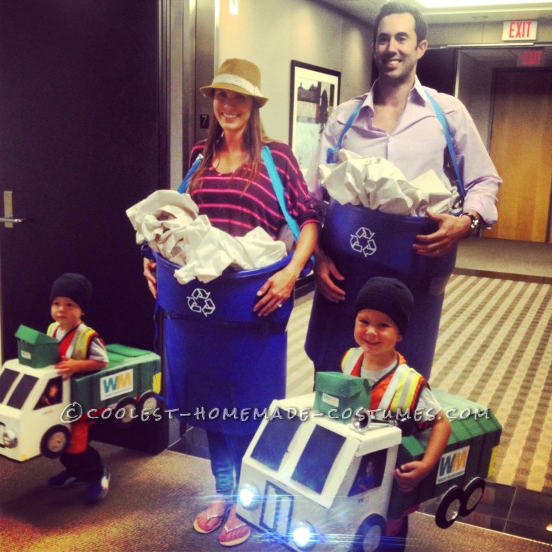 Great DIY Costume Idea for a Family: Recycle Bins and Garbage Truck Family!