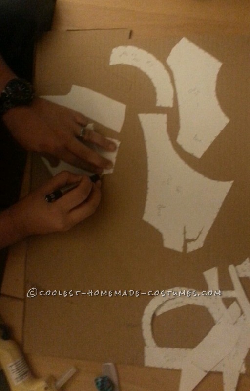 Tracing the template on Cardboard 