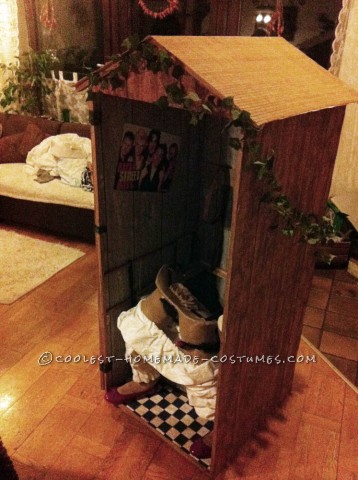 Funny Illusion Costume: Traditional Bavarian Woman Sitting on Wooden Toilet