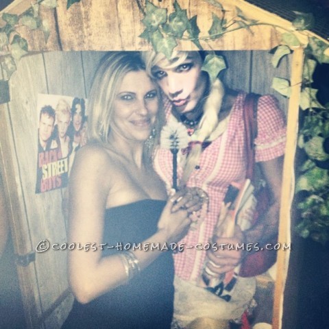 Funny Illusion Costume: Traditional Bavarian Woman Sitting on Wooden Toilet