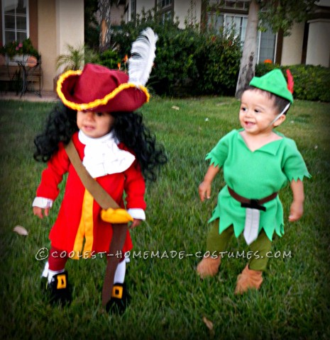 Cool Captain Hook and Peter Pan Twin Toddler Costumes and Daddy Mr. Smee