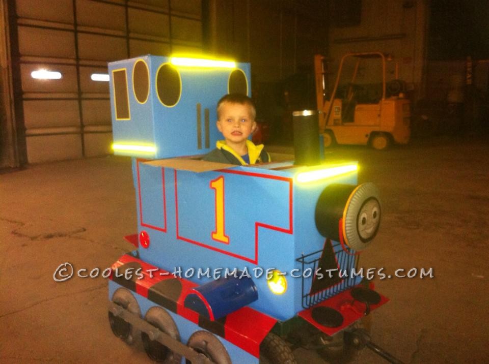 Cool Blue Box Thomas Costume on a Wagon and Candy-Collecting Smokestack