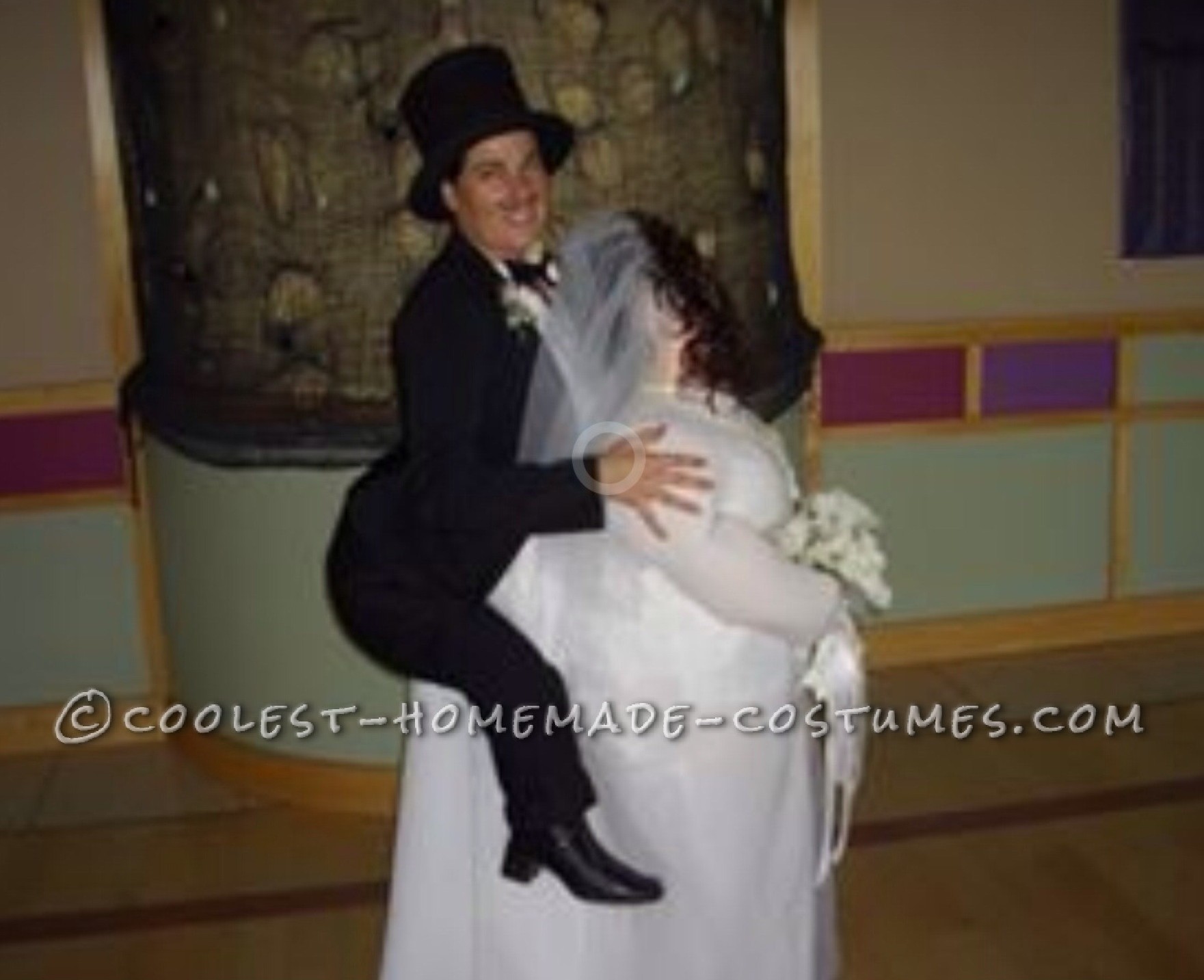 Piggyback Illusion Costume: Bride Giving her Groom a Piggyback Ride
