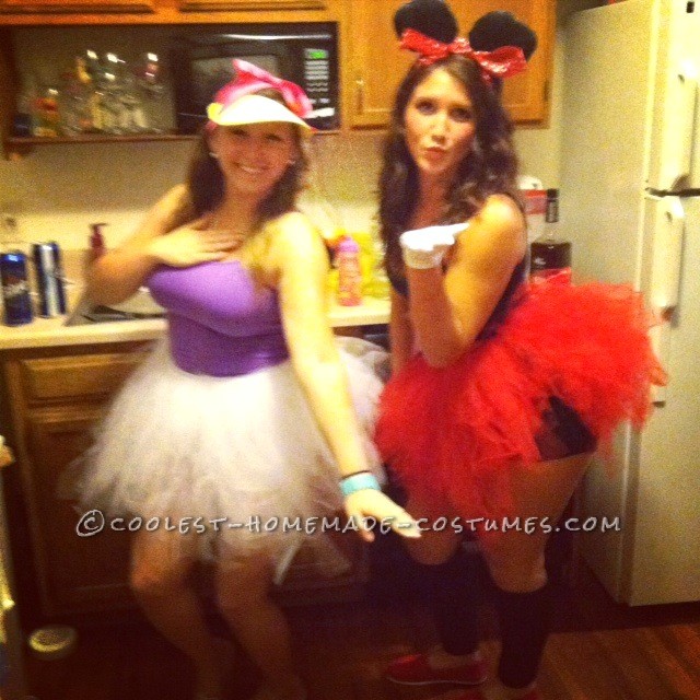 Cute Homemade Minnie Mouse and Daisy Duck Costume Duo