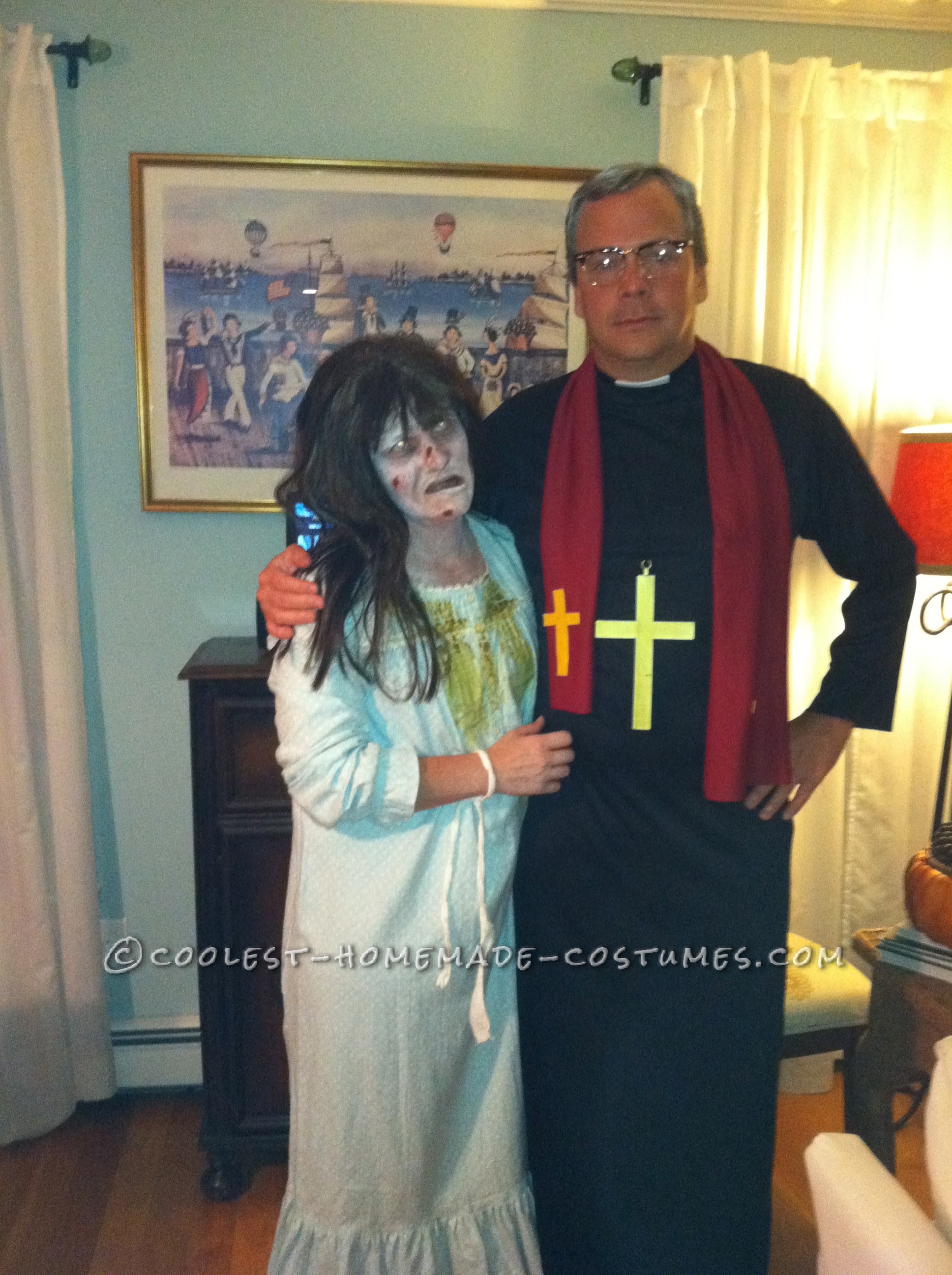 Scary Couple Costume from Exorcist: Regan and Priest