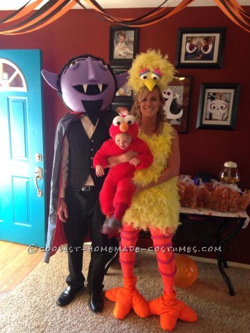 Cool DIY Count, Big Bird and Baby Elmo Family Halloween Costumes