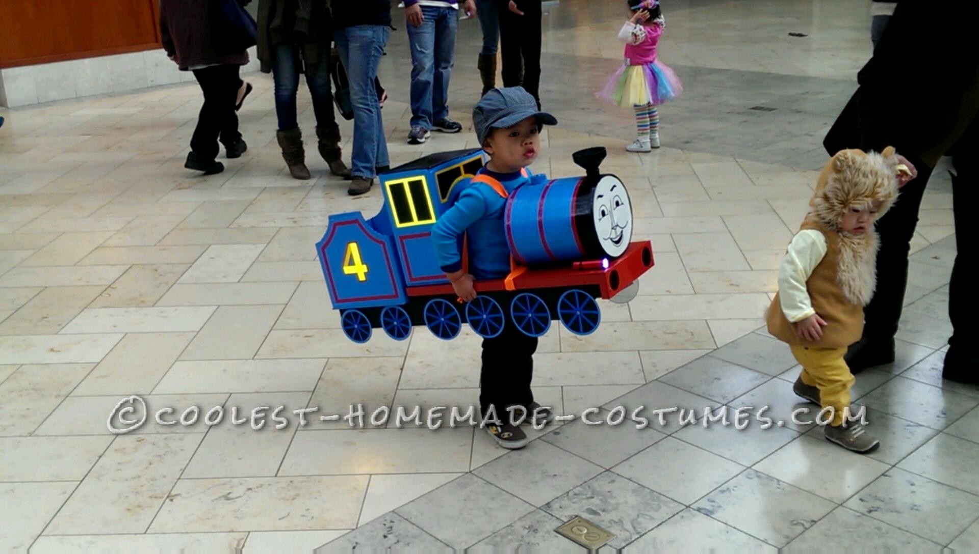 Cool DIY Gordon Train Costume for a Toddler Made with Throw-Away Items