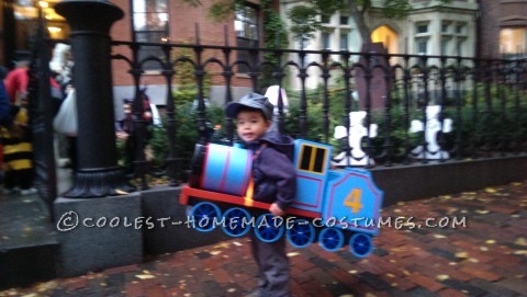 Cool DIY Gordon Train Costume for a Toddler Made with Throw-Away Items