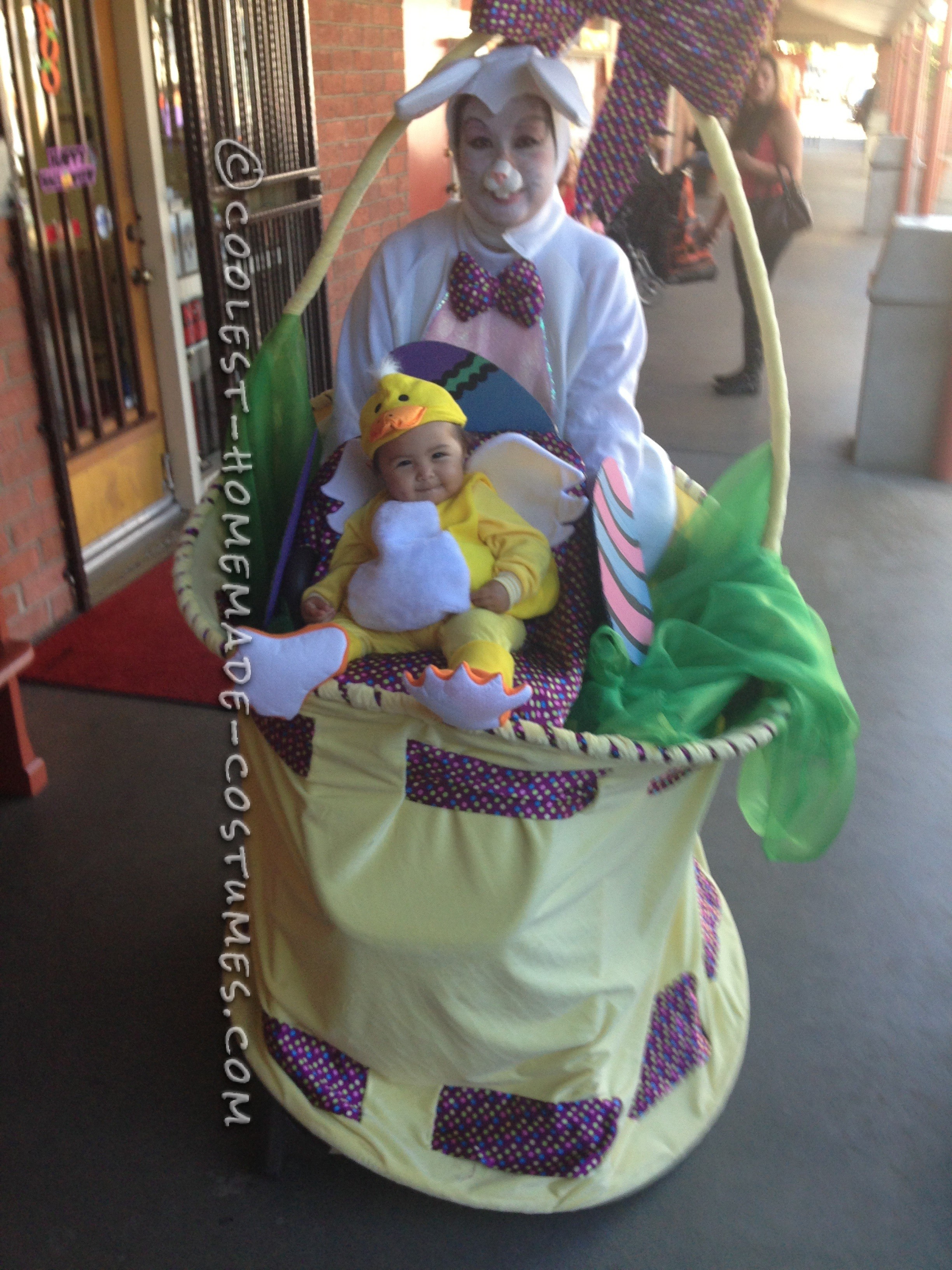 Homemade Mom and Baby Mobile Easter Basket Costume for Halloween