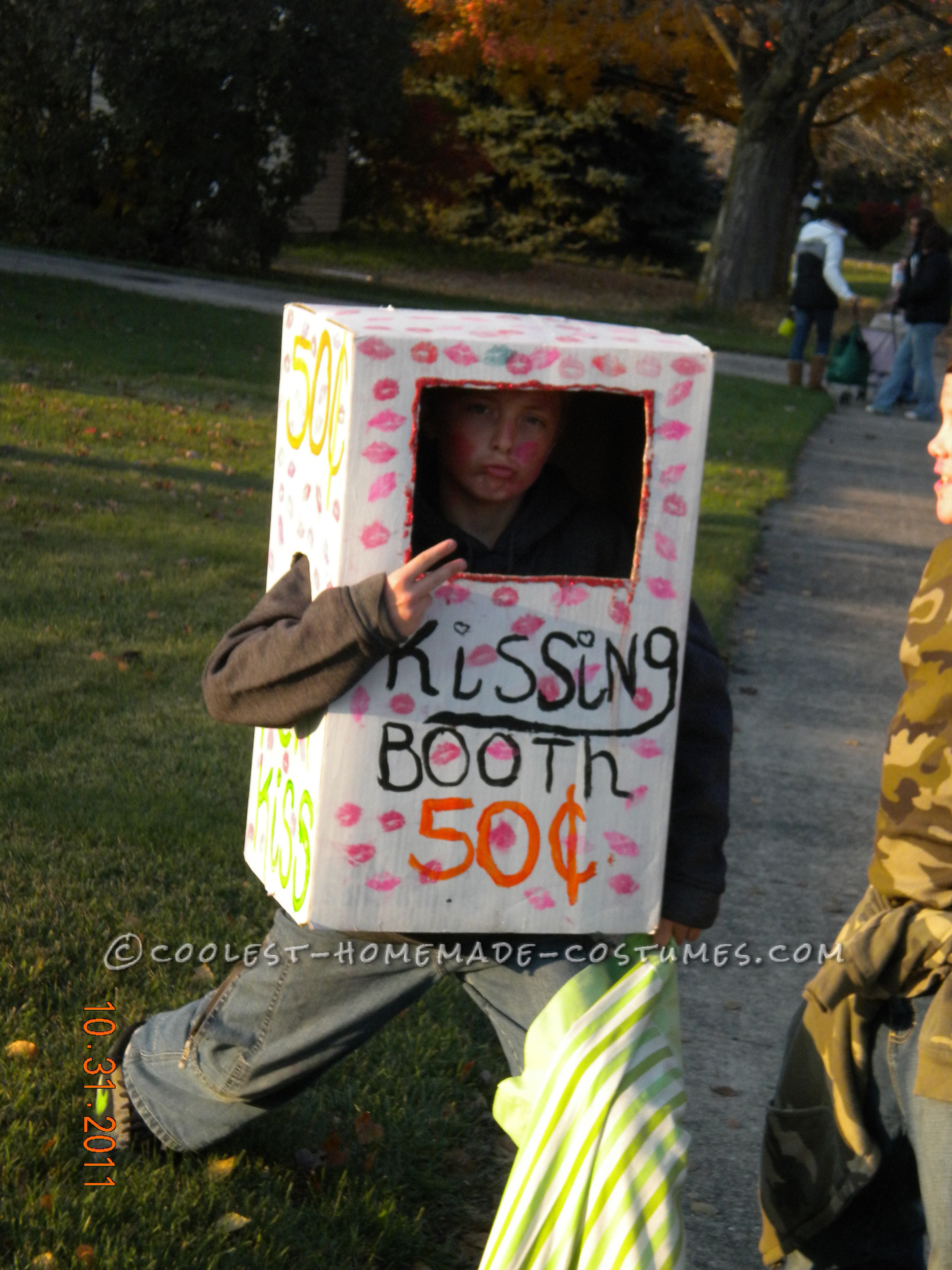 Last-Minute Cardboard Box Kissing Booth Costume