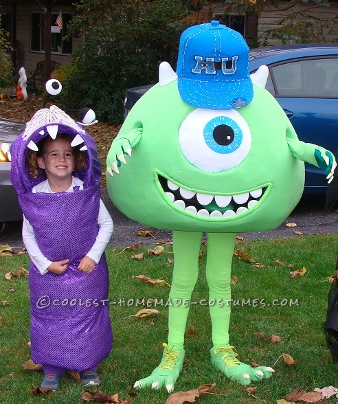 Cool Homemade Mike Wazowski Costume with Little Sister Boo