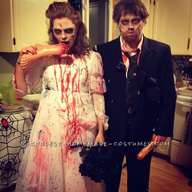 Creepy Bride and Groom Zombie Couple Costume: The Newly Deads