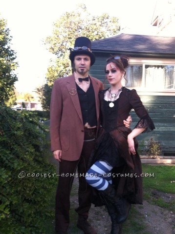 Awesome Steampunk Couple Costume: Steam-Powered Girl and her Creator