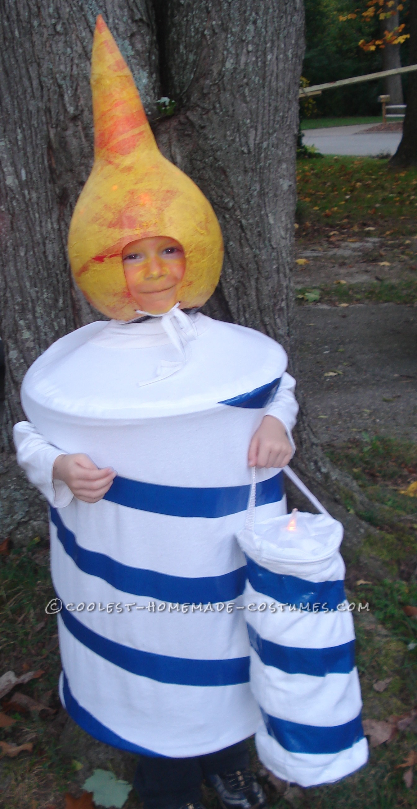 Striped Birthday Candle Costume with Lighted Flame