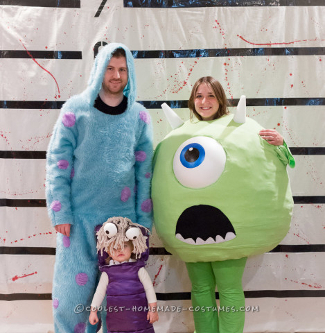 Coolest Homemade Mike Wazowski, Sully, and Boo Family Costumes