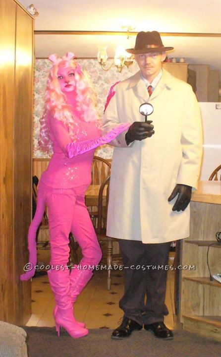 Cool Homemade Costume for Couples: Hot Pink Panther and Inspector Jacques Clouseau