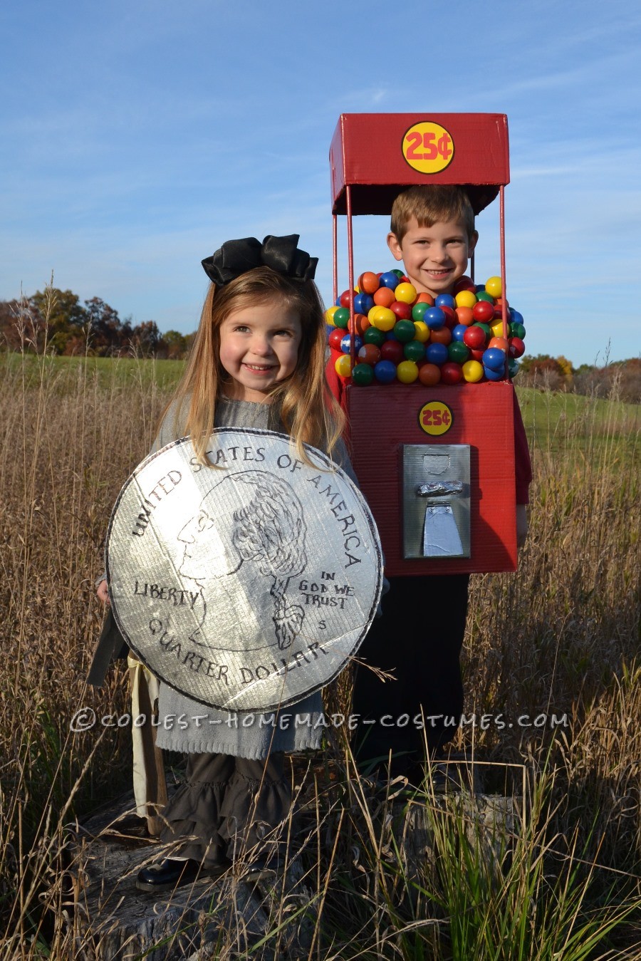 Cool Duo Costume:  A Gumball Machine and a Quarter