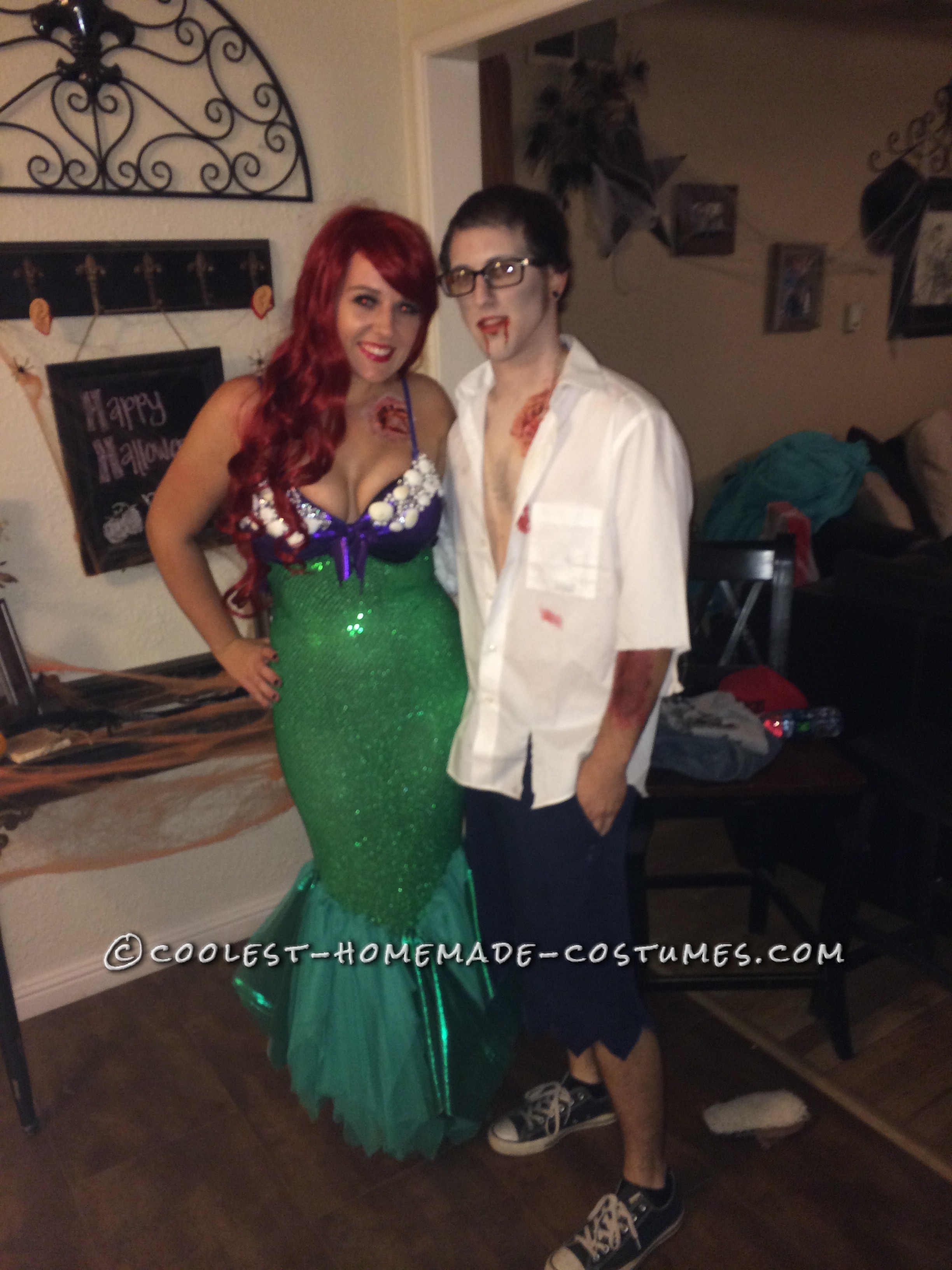 Zombie Prince Eric and Innocent Ariel Couple Costume