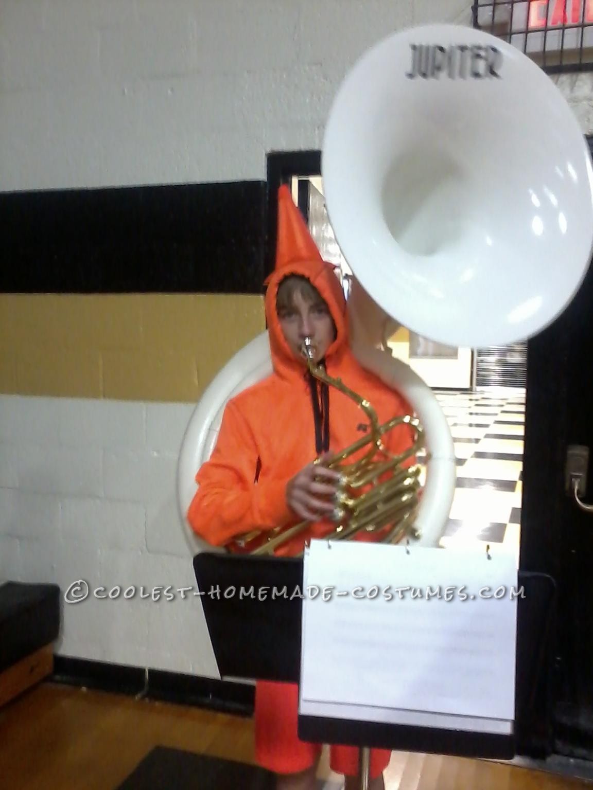 A Traffic Cone Playing a Sousaphone